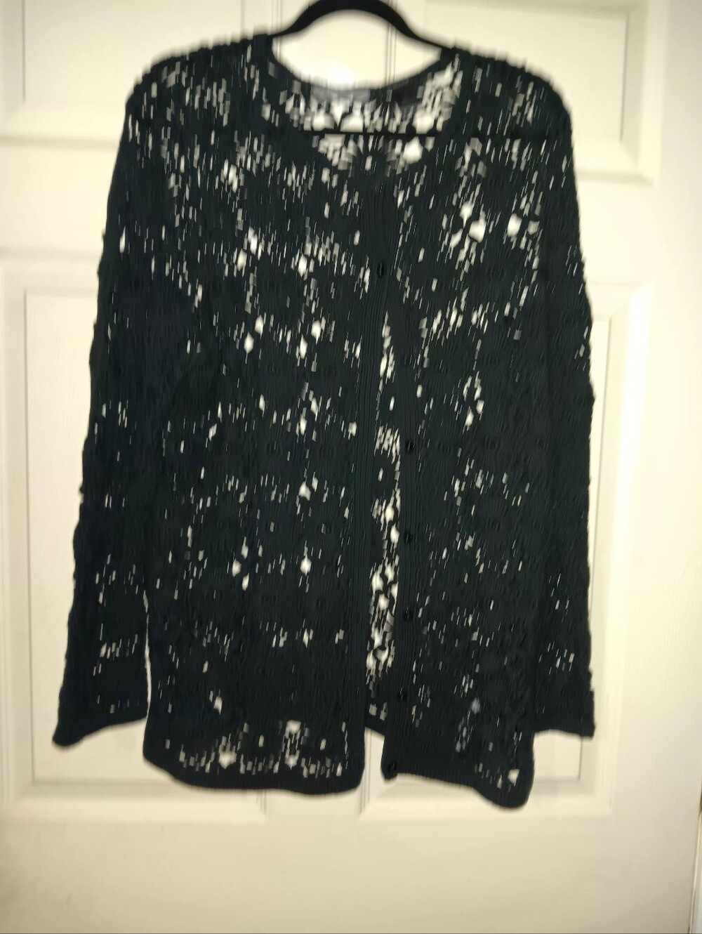Liz Claiborne Plus Sz 1X Black Open Crochet Cardigan Button Down Boho Layering